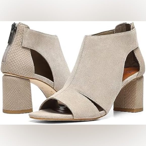 Donald Pliner Women's Perra Heeled Sandal - Suede Upper, Lizard Print Block Heel, Back Zip, Memory Foam Insole